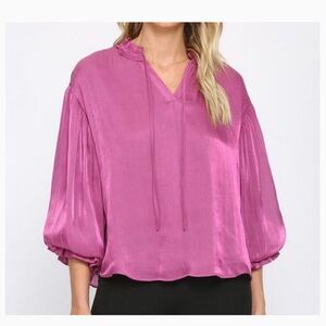 Fate Metallic Pink Shimmer Bubble Sleeve Women’s Top - Size Small